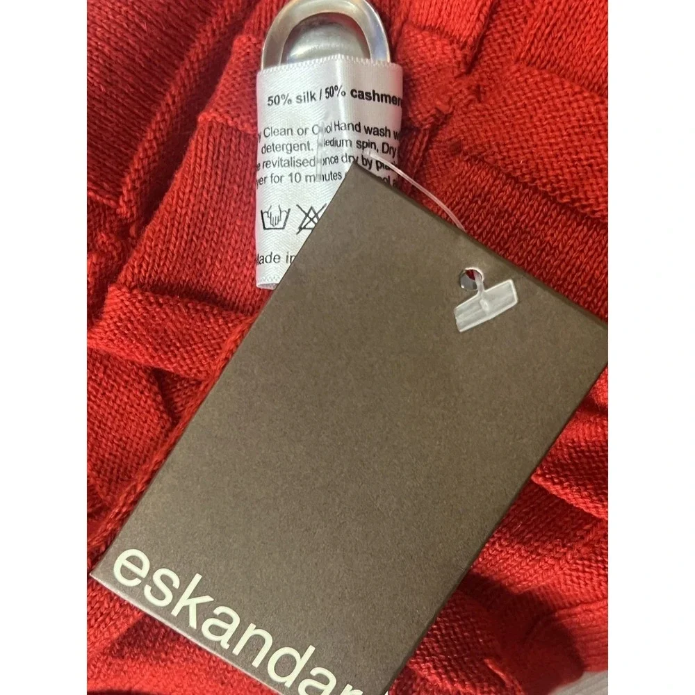 NWT eskandar Slim Sleeve Kaftan Sweater Long Plus O/S Red Silk Cashmere Textured